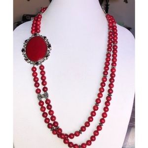 Red Sponge Coral & Garnet Gemstones (368.22 cts) in Sterling Necklace
